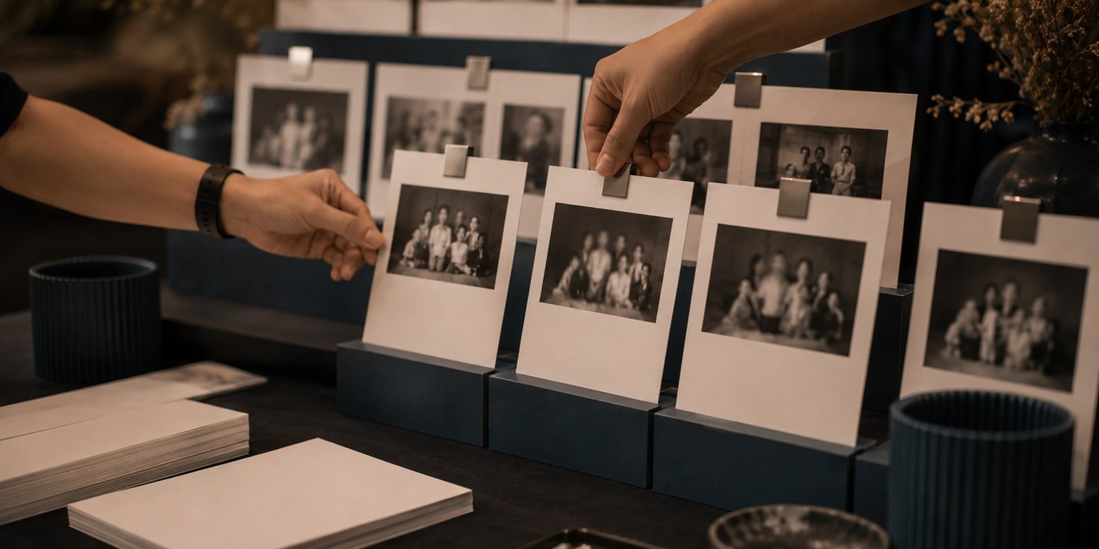 Photographs presented in an annual impact display