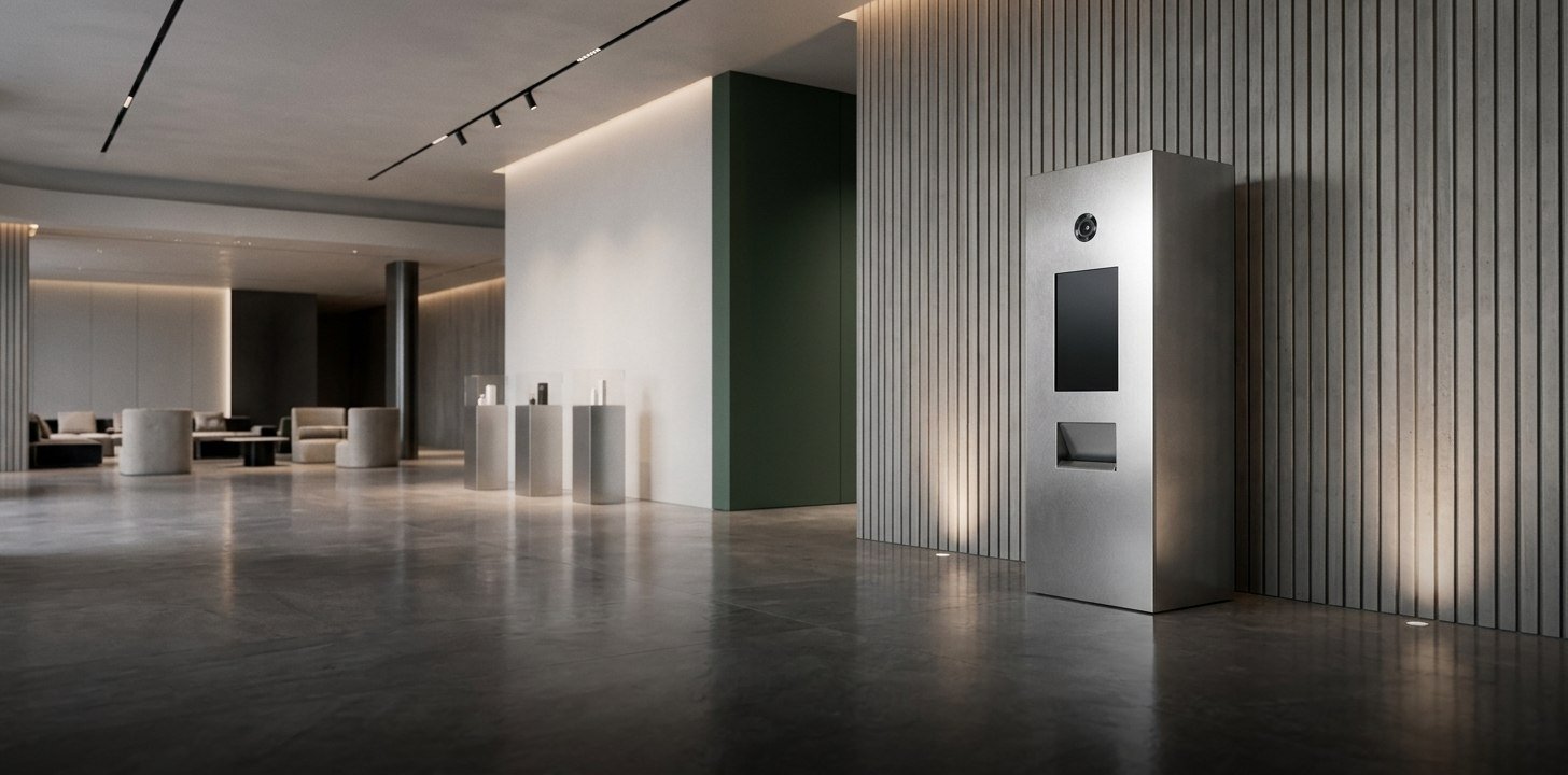 Meža booth installed in a contemporary corporate venue